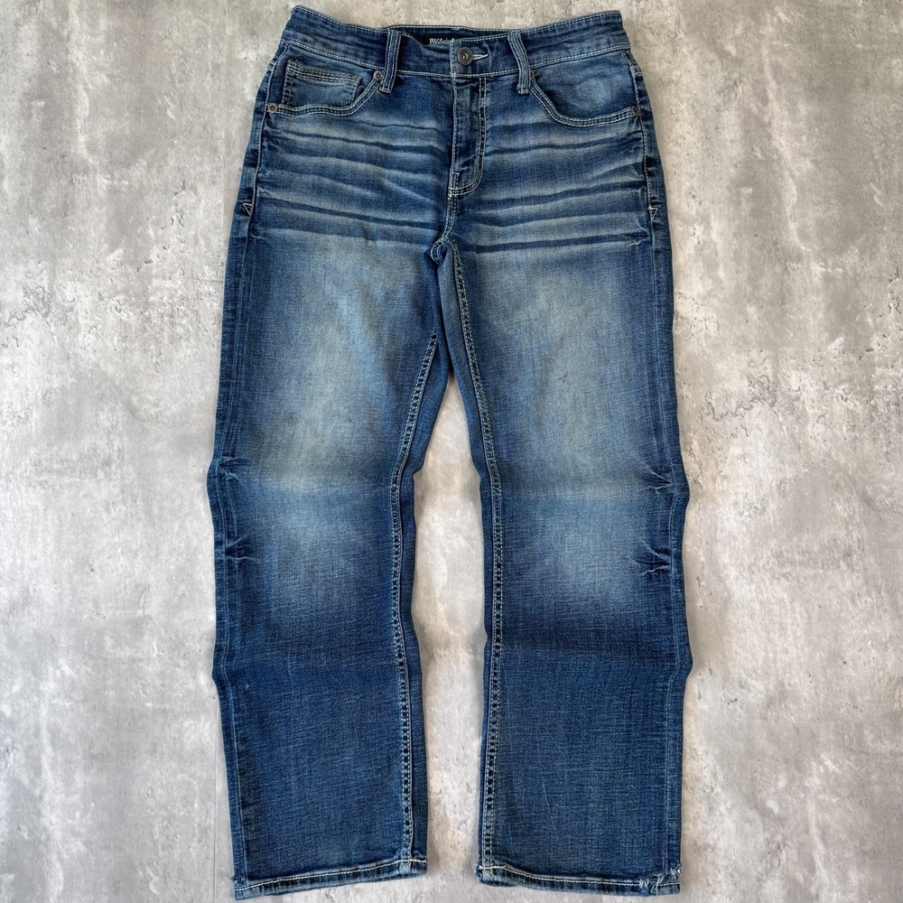 BKE Jake Jeans Mens 32x30 Blue Medium Wash Straight Leg Stretch Whiskered Denim